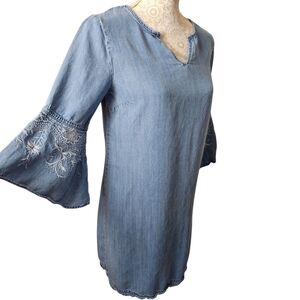 Cato Est.1946 Chambray Embroidered Bell Sleeve Dress size medium